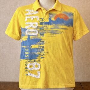Vintage Aeropostale Yellow Polo Shirt XXL Costa Rica Graphic Cotton Mens Y2K